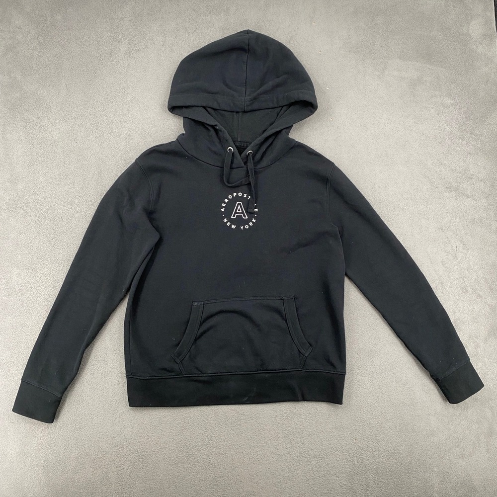 Aeropostale New York Graphic Hoodie Black Pullover Sweatshirt Small RN154379